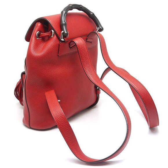 Gucci Backpack Bamboo-387149 Leather Red Fringe - Picture 2 of 8